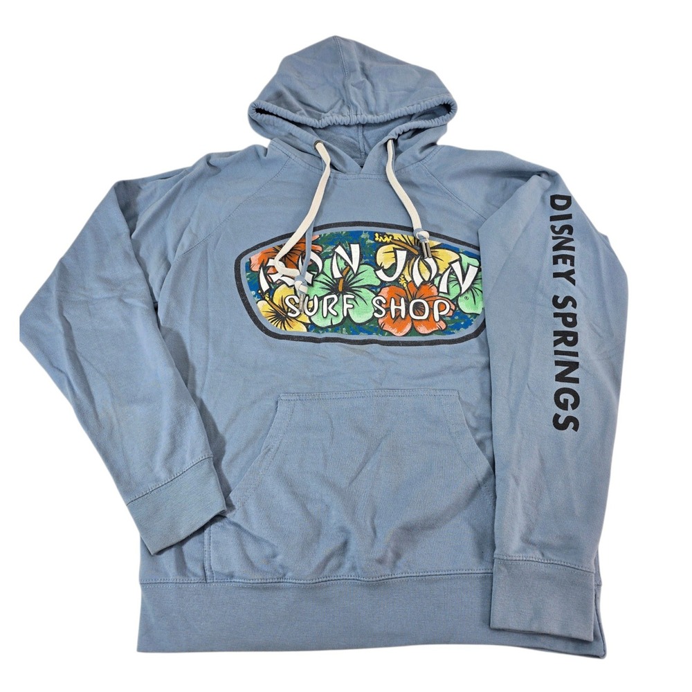 Ron Jon Surf Shop Hoodie Medium Blue Cotton Disney Springs Floral Souvenir